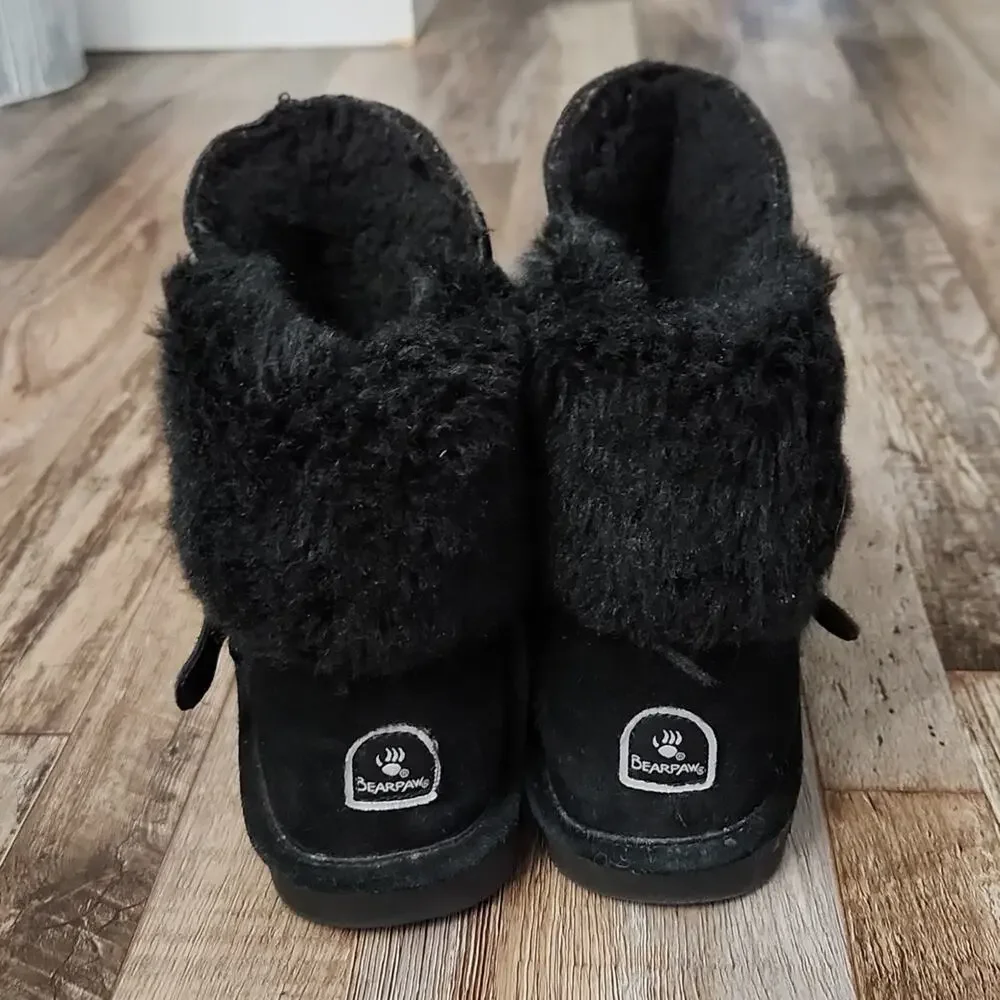 Bearpaw Youth‎ Black Faux Fur Suede Upper Wool Blend Lining Boots Size 4 Winter